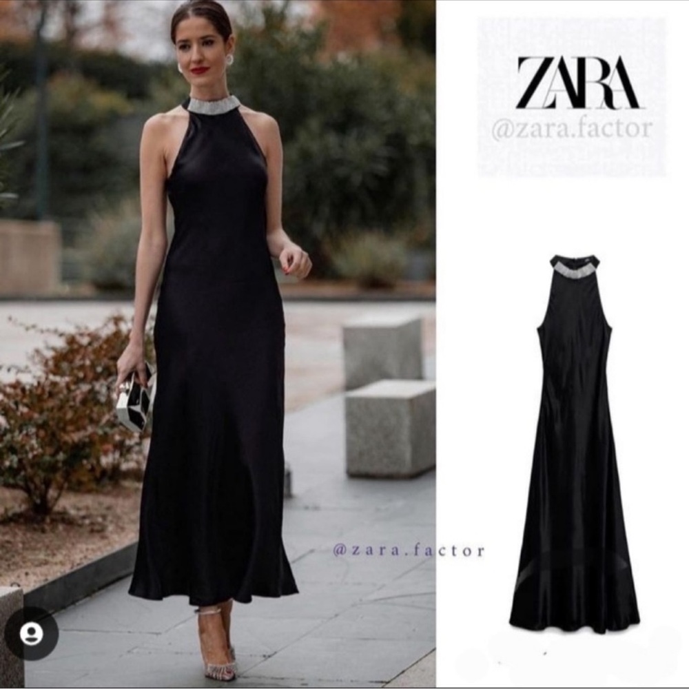 BRAND NEW WITH TAGS ..Zara Black embellished high neck Maxi Dress